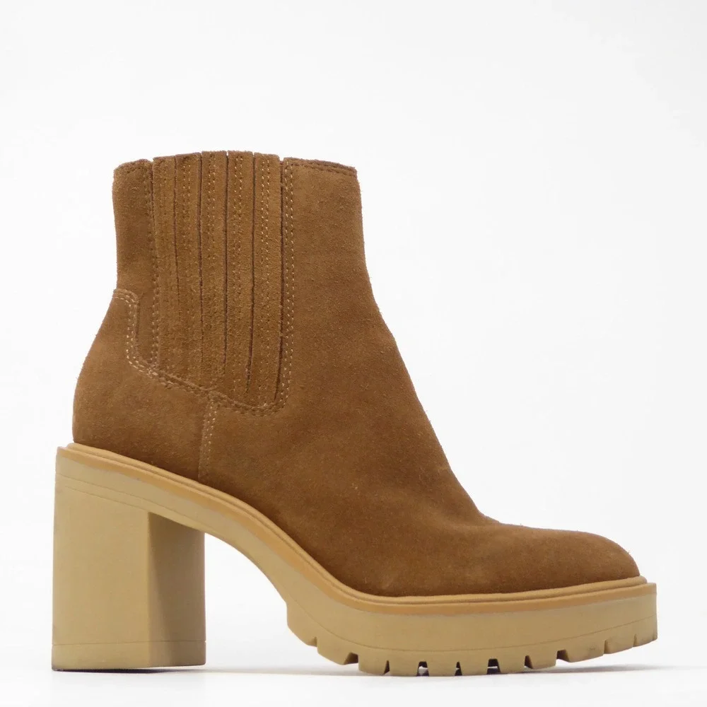 Dolce Vita Women Caster H2O Booties Brown Suede Lug Sole Block Heel Size 6